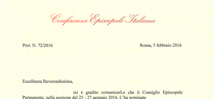 Decreto di nomina del VEscovo Mons. Gerardo Antonazzo da parte della CEI